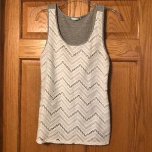 Grey and white lace tank top